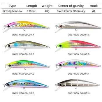 

TSURINOYA 8PCS 120mm 40g Sinking Minnow Lure Treble Hooks Artificial Hard Bait Leurre Dur Carp Fishing Wobblers