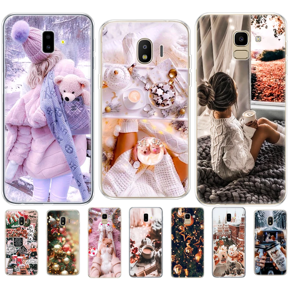 Per Samsung Galaxy J2 Core J8 J6 J4 Plus 2018 Cover Posteriore Per Samsung Galaxy S10 Se Plus Winter Girl Christmas Vibes Coffee