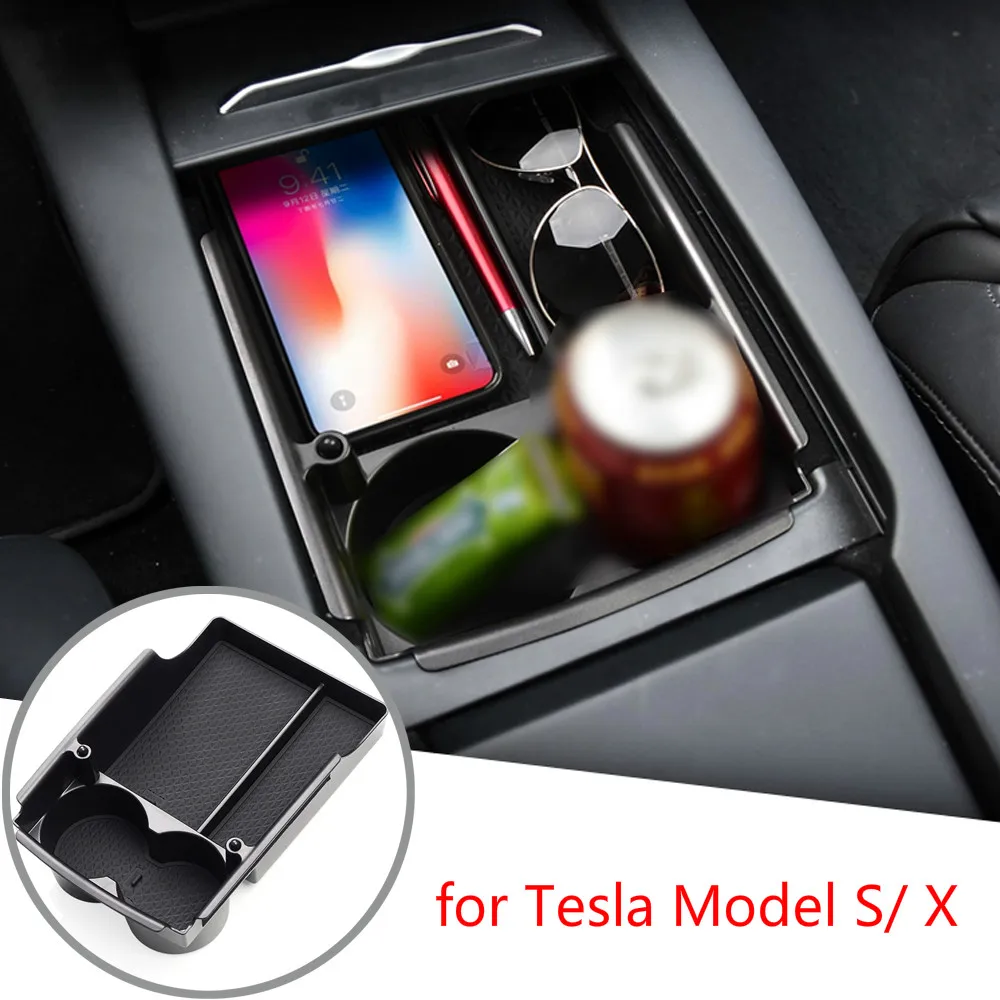 Для Tesla модель X S Автомобильная Центральная консоль подлокотник коробка автомобильный держатель для воды держатель для телефона лоток чехол запасные аксессуары