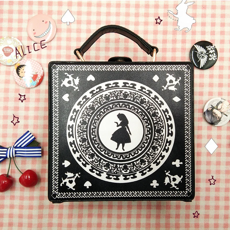 

Alice in Wonderland Girl Lolita Gothic Handbag Small box Shoulder Bag Black Messenger Bag Vintage Korean Women's Crossbody Bags