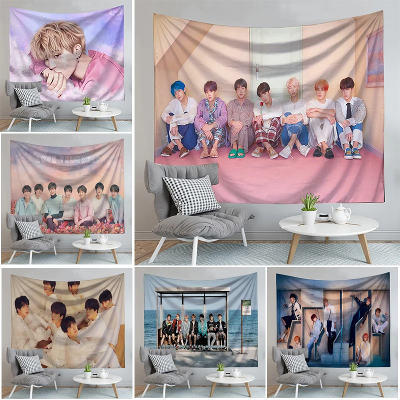 Tapiz de pared bohemio de estrella Kpop, tapiz colgante de tela de pared, alfombra para dormitorio, Fondo de TV, tapices para decoración del hogar, Idol, manta, 2021