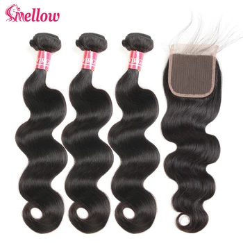 

Body Wave Hair Bundles With Closure Brazilian Hair Weave Human Hair 3 Bundles With 4x4 Lace Closure Mellow Remy Hair Extension