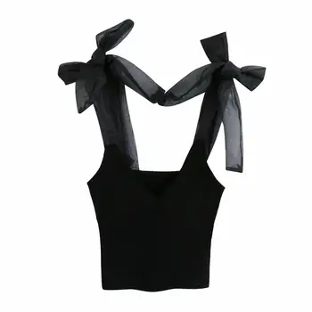 

2020 New Women Tops Camisole Organza strap Knit Casual Fashion Female Sexy Crop Top sleeveless Mujer Verano haut femme debardeur