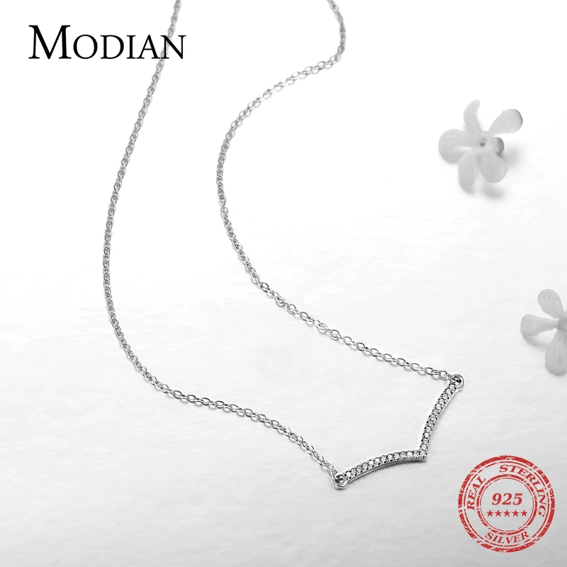 Modian Simple Fashion Cubic Zirconia Pendant Real 925 Sterling Silver Chain Link Chain Necklace For Women Wedding Silver Jewelry pendant necklace silver necklace silver pendant