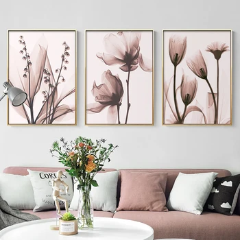 

Nordic Canvas Painting Flowers Poster Pink Floral Wall Art Print for Vintage Living Room Decorative Wall Pictures Home Decor