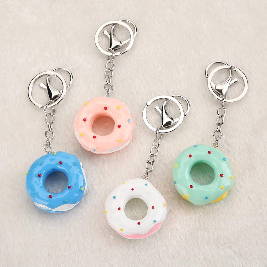

1PC Multicolor resin Artificial Fake Food Donut charm keychain keyring Donut board keyring handbag charms for woman