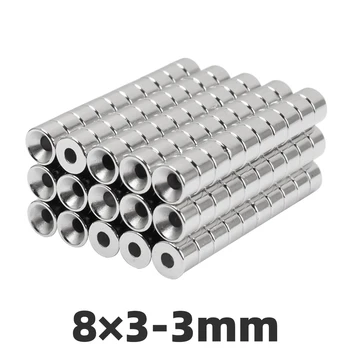 

100 Pcs 8x3mm Hole 3mm Countersunk Ring Neodymium Magnet Small Round N35 Super Strong Power Rare Earth Magnets Disc 8*3-3m