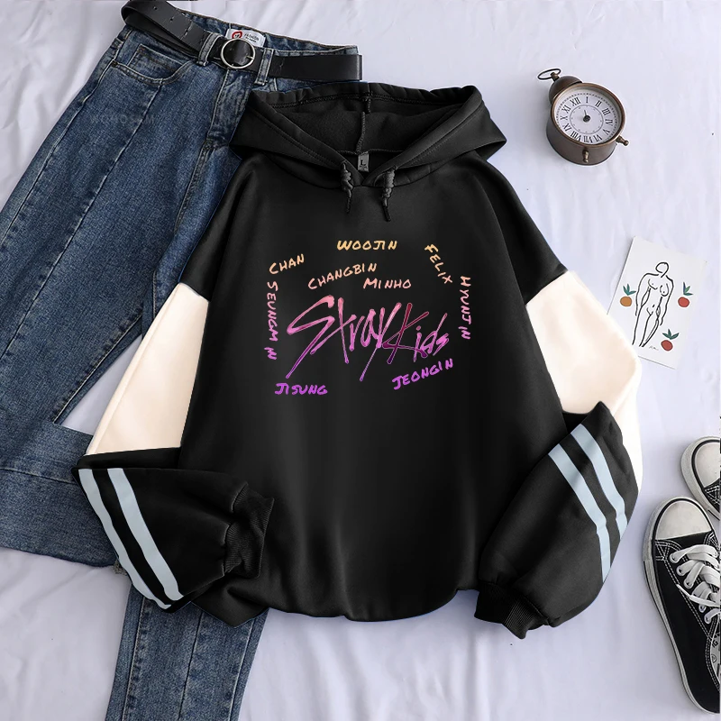 Stray Kids Hoodies Kpop Fashion Skeleton Heart Print Sweatshirt