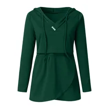 Блузка с длинным рукавом для беременных размера плюс блузка для беременных с капюшоном и длинным рукавом Однотонная зимняя одежда для грудного вскармливания Y1212