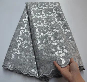 

gray African Organza Lace Fabric High Quality Lace Sequins Flower Embroidery French Tulle Lace Fabric For Wedding Dress VR8-96