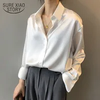 Autumn Fashion Button Up Satin Silk Shirt Vintage Blouse Women White Lady Long Sleeves Female Loose Street Shirts 11355 1
