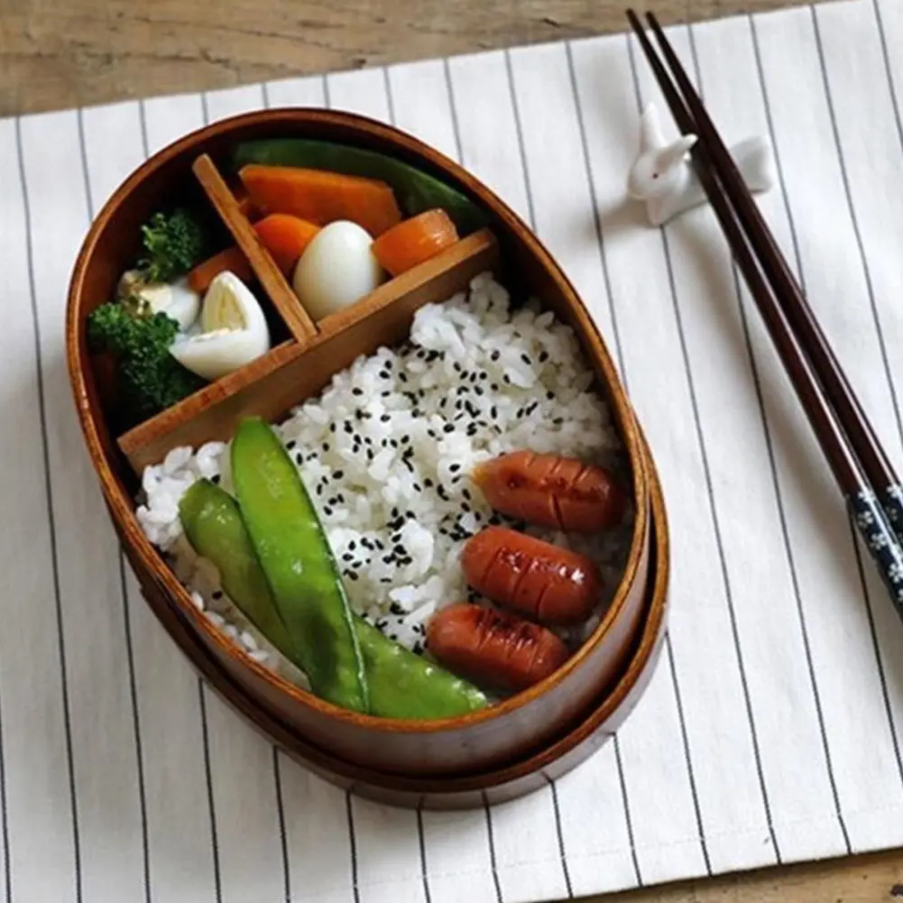 Натуральный Деревянный Ланч-бокс Bento коробки для пикника контейнер для еды с 3 отделениями