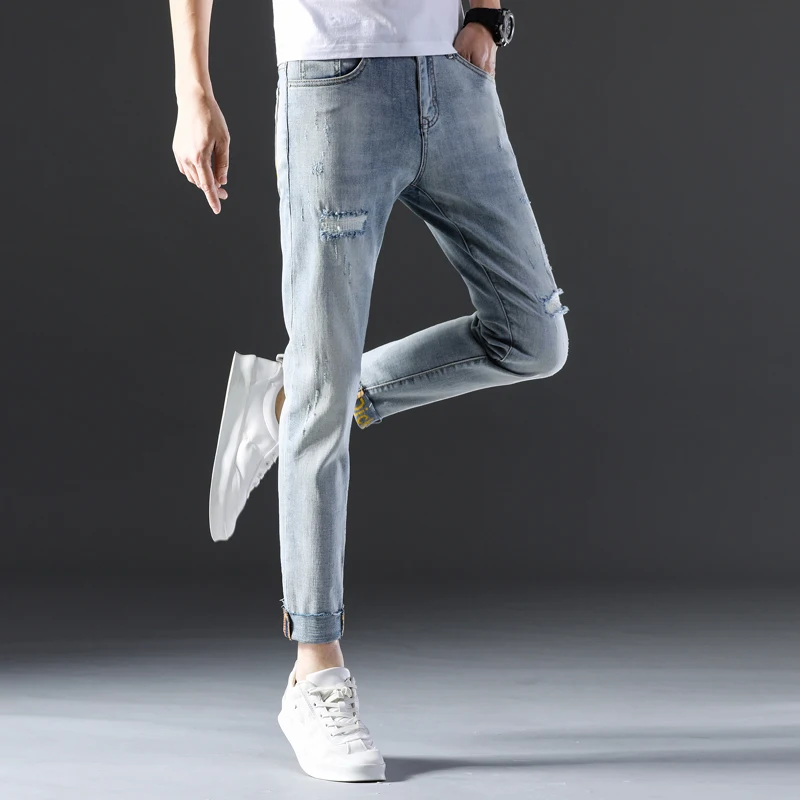 Seller men's washed Denim jeans Men's Clothing long casual pants male blue trousers Retro Hole Jeans Ankle-Length Pants Cotton Denim