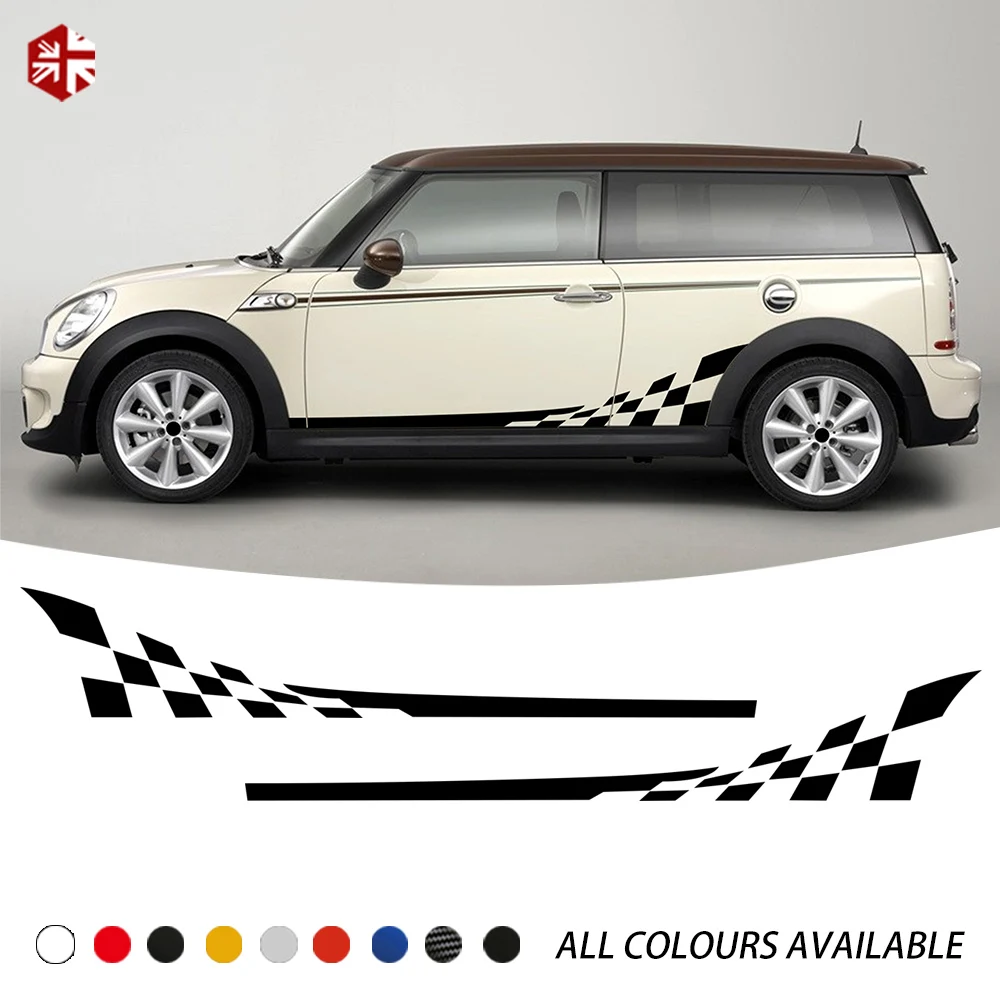 2 Pcs Car Styling Checkerboard Checker Flag Style Door Side Stripe Sticker Body Decal For MINI Cooper S Clubman R55 Accessories