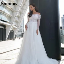 

Sumnus Boho Wedding Dress Long Sleeve Off The Shoulder Robe De Mariee Lace Bridal Dresses Beach Wedding Gowns For Girls