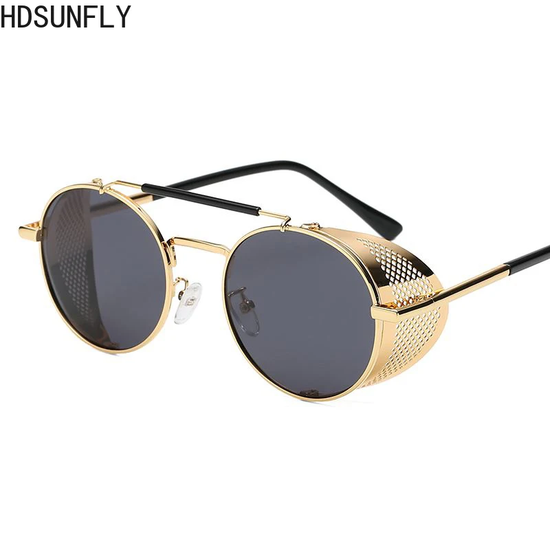 Мужские солнцезащитные очки в стиле стимпанк UV400 круглые металлические для