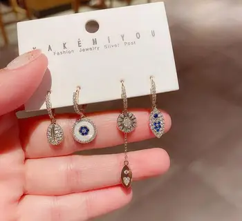 

Premium temperament set of 4 luxury zircon devil's eyes round fish shell classic earrings