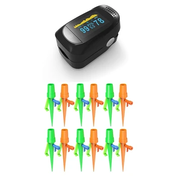 

16Pcs Plant Automatic Watering Nail System & 1Pcs Finger Pulse Oximeter,Black Fingertip Oximeter with Shell