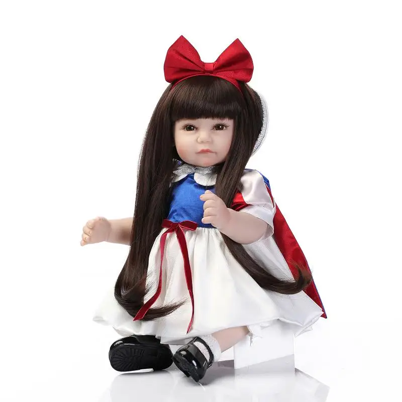 

Pretty girl reborn toddler doll 22 inch 55cm soft silicone reborn baby doll with snow white dress children gift toys