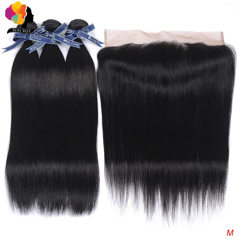 

Brazilian Straight Hair 3 Bundles With Lace Closure REMYBLUE Human Hair Weave 13*4 Lace Front Closure With Bundles Remy Hair