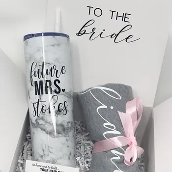 

Future mrs stainless steel skinny tumbler gift box for bride to be engagement gift box set cutom white Groom Wedding gift boxes