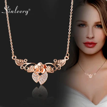 

SINLEERY Romantic Leaf Surrounding Flower Choker Necklace For Women Rose Gold Color Chain Tiny Crystal Necklace XL249 SSC