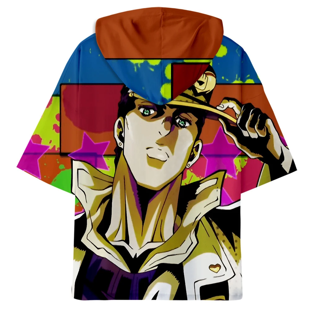 Новинка, футболка с 3D капюшоном JOJO для мужчин/женщин, модная летняя футболка в стиле Харадзюку, высокое качество, 3D принт, комикс, JOJO, для мальчиков/девочек, розовые футболки с капюшоном