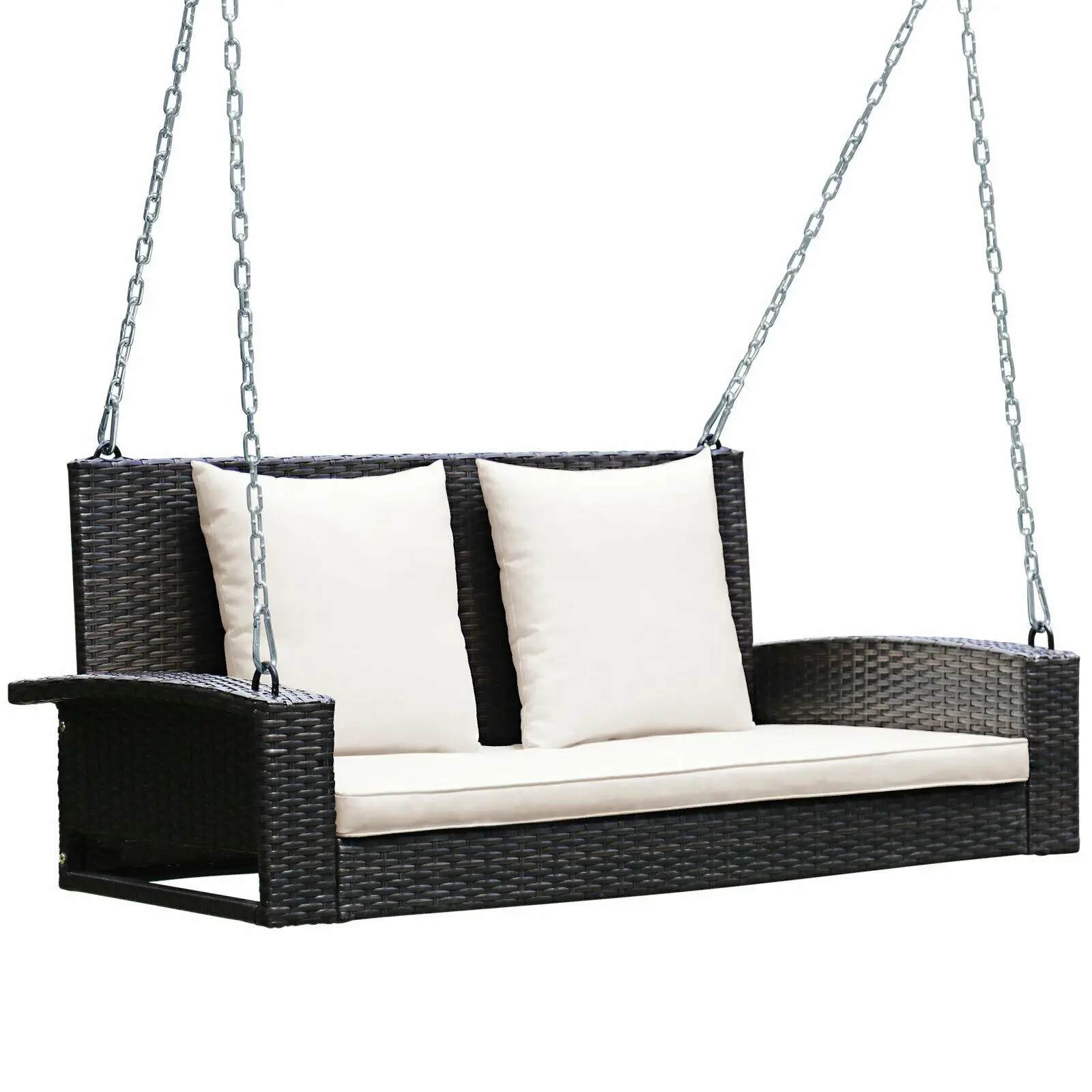 

Patiojoy 2-Person Patio Rattan Hanging Porch Swing Bench Chair Cushion HW68879