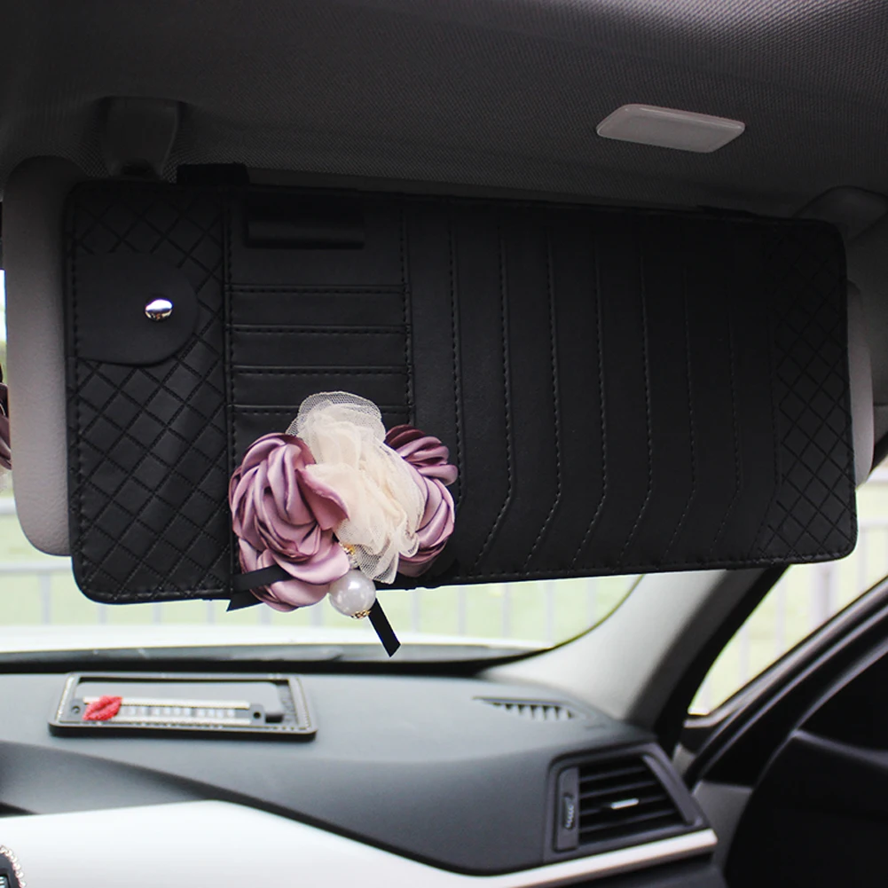 Чехол рулевого колеса автомобиля коробка для салфеток с цветами Солнцезащитный козырек CD сумка для хранения подголовник поясная подушка Шестерня переключения воротник для женщин автостайлинг - Название цвета: Sunvisor CD Bag