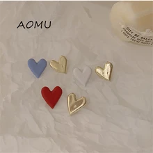 AOMU-pendiente de corazón de amor asimétrico para niña, aretes de Metal asimétricos, coloridos, estilo coreano, Color de contraste Irregular, 2020