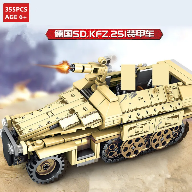 

355Pcs Military WW2 German SD.KFZ.251 Armored Car Vehicle Building Blocks Army LegoINGLs Playmobil Bricks Toys Christmas Gifts