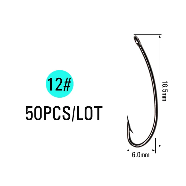50pcs Size 12 ICERIO 50 шт. изогнутый прямой крючок для завязывания мух сухие влажные мухи хопперы Terrestrials и Stonefly Nymphs приманка материалы - Цвет: 50pcs Size 12