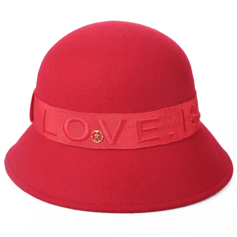 Sedancasesa, элегантные,, австралийские, шерстяные фетровые шляпы для женщин, Клош, шапки, зимние, теплые, котелок, женские, церковные, вечерние - Цвет: Red 57cm