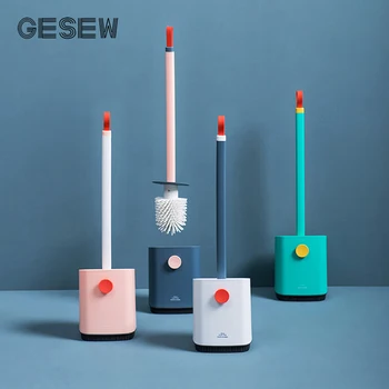 

GESEW Toilet Brush Long Handle Soft Rubber Toilet Cleaning Brush With Base Bathroom Cleaning Tool Bathtub Accessories Set