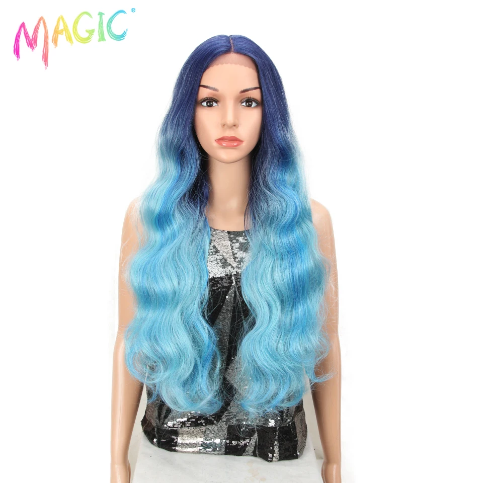 Magic Synthetic Lace Wig Long Natural Wave Soft Hair Wigs Omber Blue Rainbow Color Hair Wigs Heat Resistant Fiber Cosplay Wigs дезодорант mon platin blue wave 80 мл