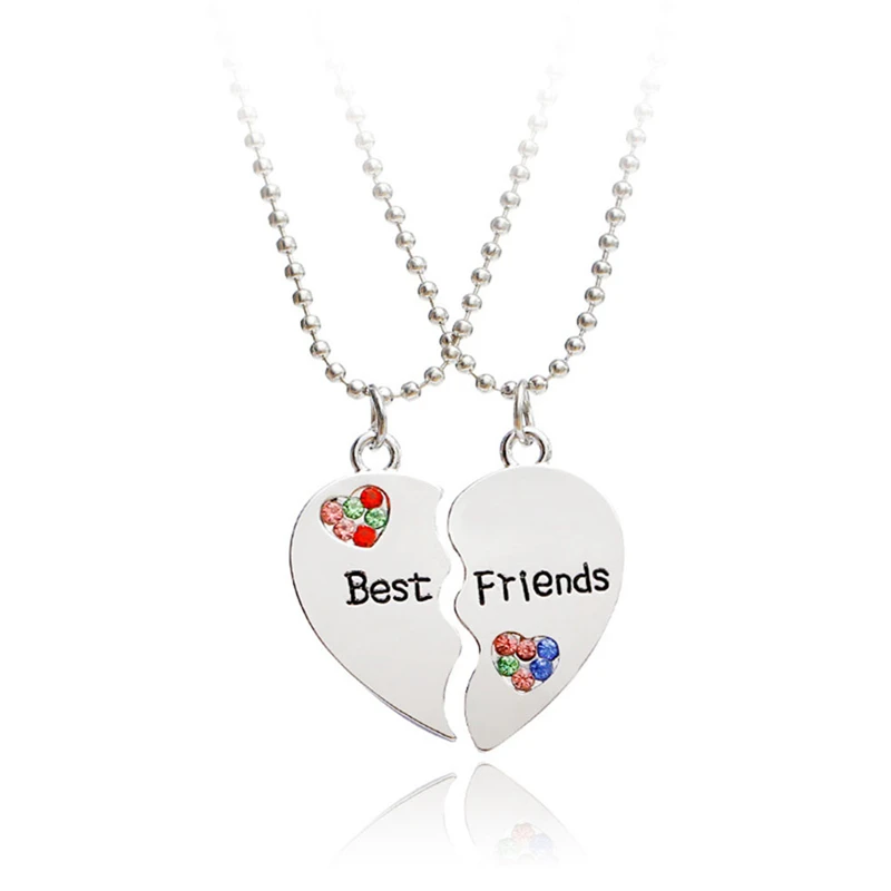 1Pair Half Love Heart Colorful Rhinestone Pendant Best Friends Necklace Friendship Gift For Couple Colar Kolye Collier Collares