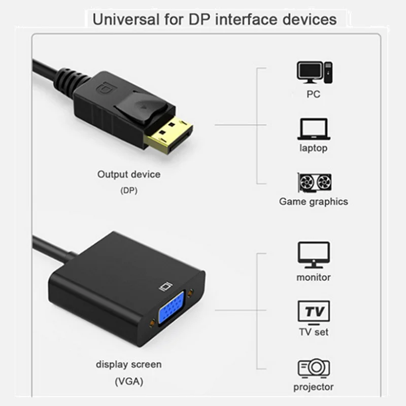 1080P DisplayPort Display Port DP Male To VGA Female Adapter Cable Converter For PC Laptop HDTV Monitor Projector 1/2/5Pcs