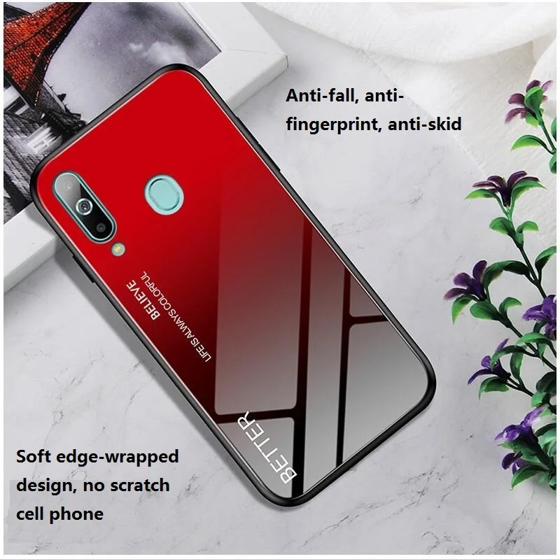 New Marble Gradient Glass Mirror Cover For Samsung A10E A20E Wrestling-proof toughened glass + TPU protective case |