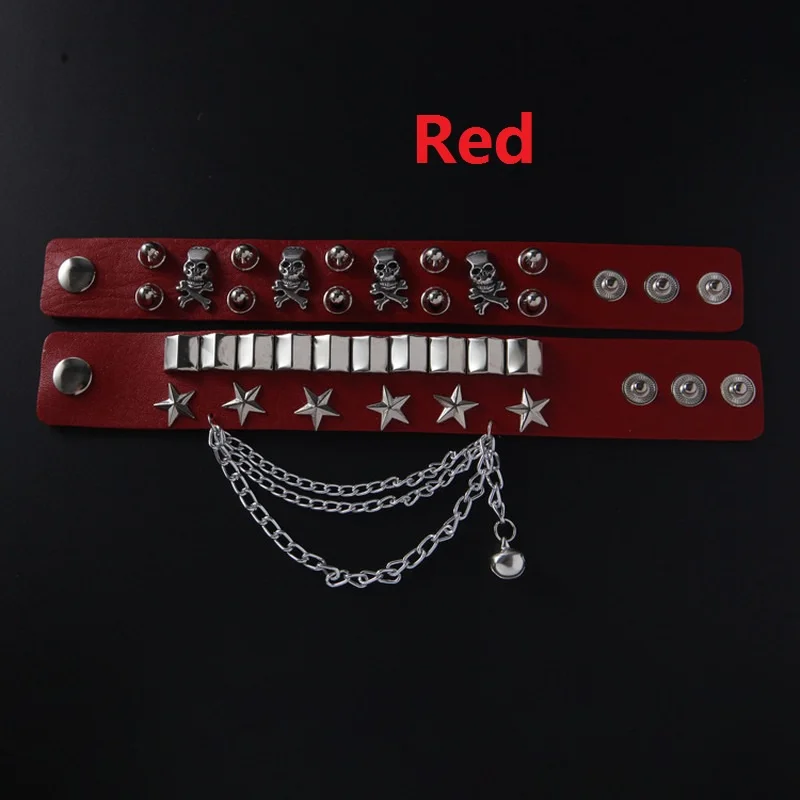 Skull Rivet Hip-Hop Hip Rock Multilayer Leather Metal Pentagram Chain Bracelet For Men