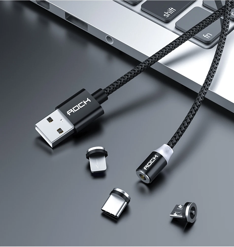 Магнитный usb-кабель ROCK для быстрой зарядки, кабель Micro USB C type C, зарядное устройство для Xiaomi Redmi Note 8, iPhone XR, samsung S9, huawei, 1 м, 2 м