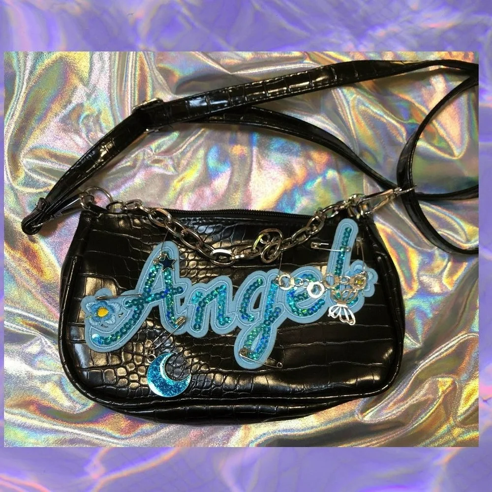 Y2K Shoulder Bag Harajuku Womens Girl Handbags Bags 90s E-girl Metal Punk Messenger Bag Female Letter Sequins Chain Underarm Bag