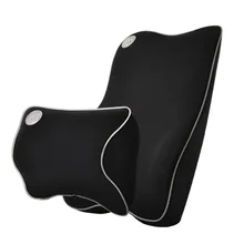 2pcs/set Ergonomic Lumbar Cushion Zipper Office Headrest Memory Foam Accessories Home Back Solid Car Driving Gift Relieve