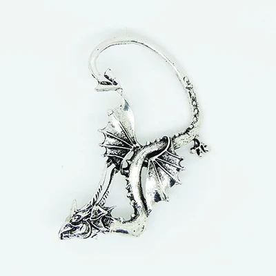 antique silver Новая мода готика панк Рок Металл КРОК летающий дракон зажим для наушников серьги для женщин CE1132 - Окраска металла: antique silver