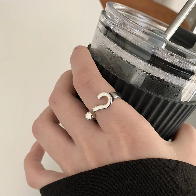 Finger Ring Silver Ring Adjustable Rings Vintage Gothic Question Mark Rings for Women Hip Hop Silver Color Heart Finger Ring Fashion Streetwear Jewelry Adjustable Rings