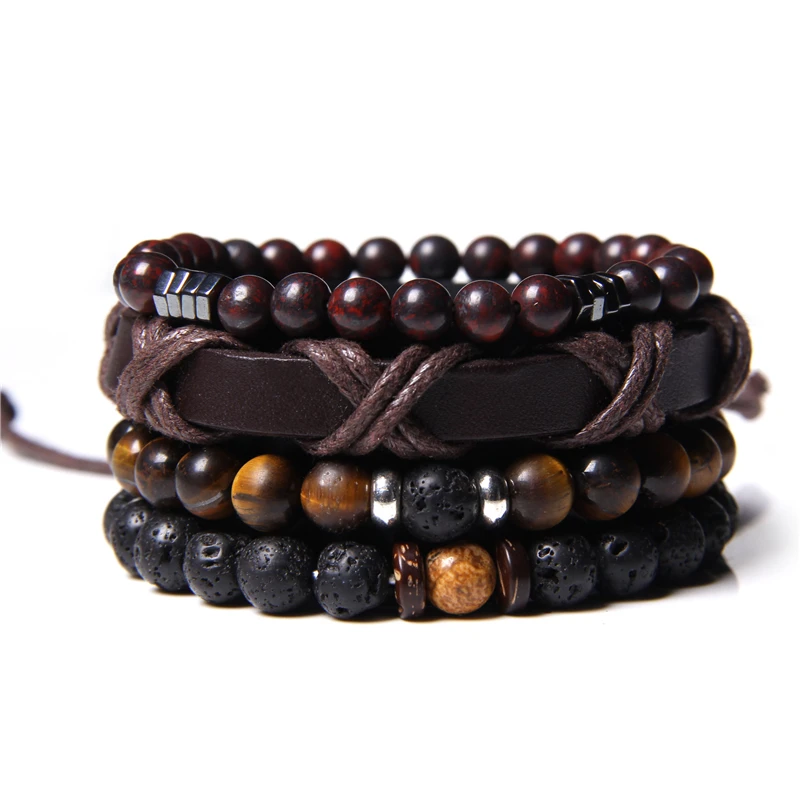 Fashion Volcanic Stone Men's Bracelet Set Combination Hip-Hop Net Red Wind Elastic Bracelet Energy Protection Jewelry beaded bracelet stone bead bracelet natural stone bracelet volcanic stone bracelet