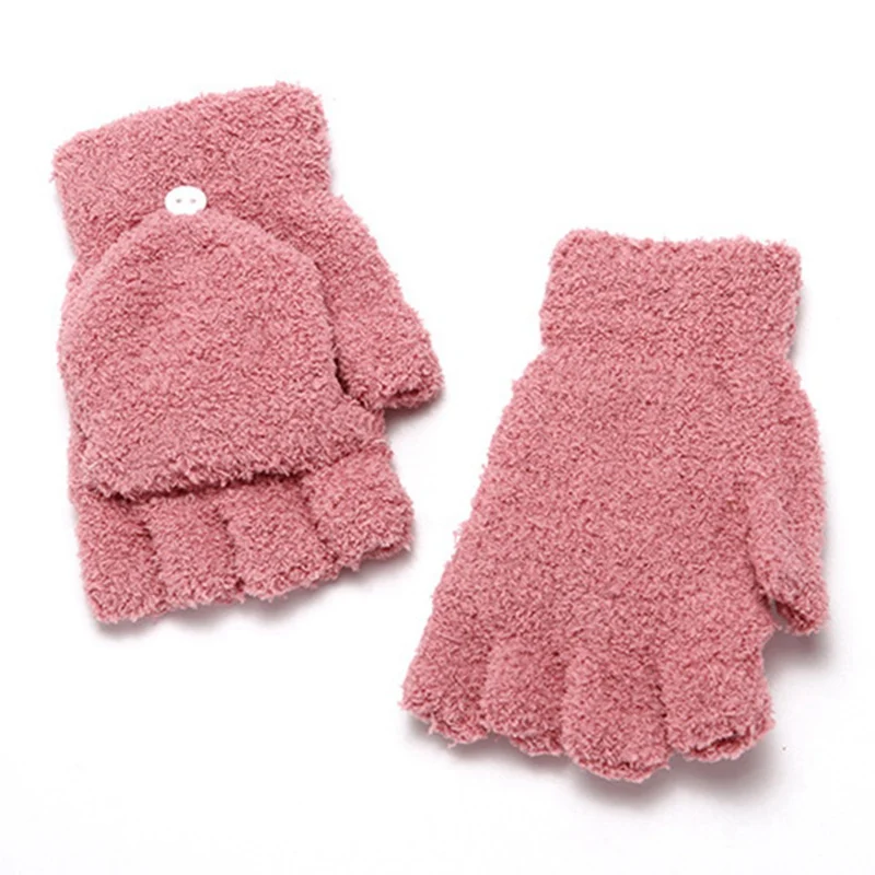 Fingerless Warm Glove Women Plush Winter Warm Half Finger Flip Knitted Mitten Gloves
