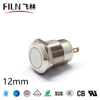 

FILN Flat Head Momentary Latching 12mm Stainless steel push button switch with two soldering pins