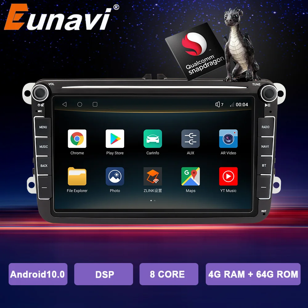 Автомагнитола Eunavi 2Din Автомобильная Мультимедийная камера Android 10 для