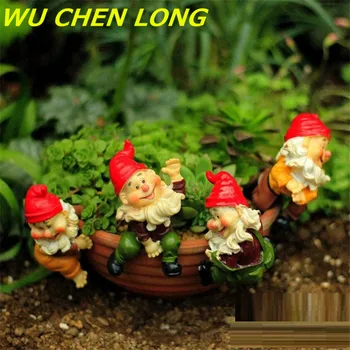 

WU CHEN LONG 4 Pcs/set Hat Dwarfs Art Sculpture Figure Figurine Creative Resin Craft Microlandscape Garden Decoration R5566