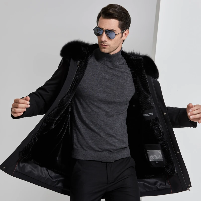 New Arrival Men's Jacket Black Long Winter Jacket's Men Hooded Fur Inside Warm Waterproof Outdoor Jacket Men jaqueta masculina
